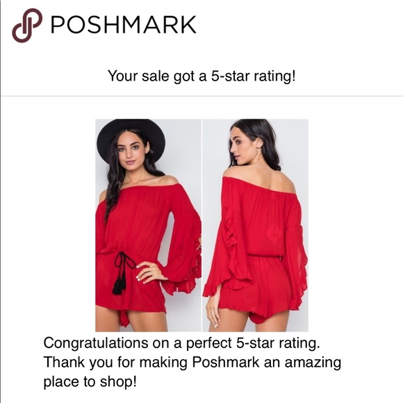 RED OFF-THE-SHOULDER RUFFLE SLEEVES ROMPER - Picture 4 of 5